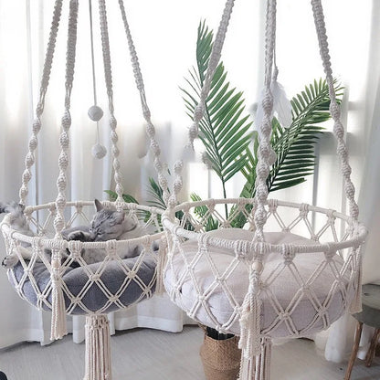 Hand-Woven Cotton Rope Winter Pet Hammock for Cats - Indoor Hanging Basket and Nest Supplies