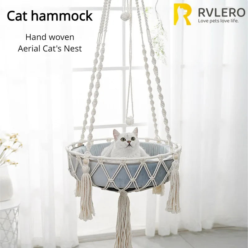 Hand-Woven Cotton Rope Winter Pet Hammock for Cats - Indoor Hanging Basket and Nest Supplies